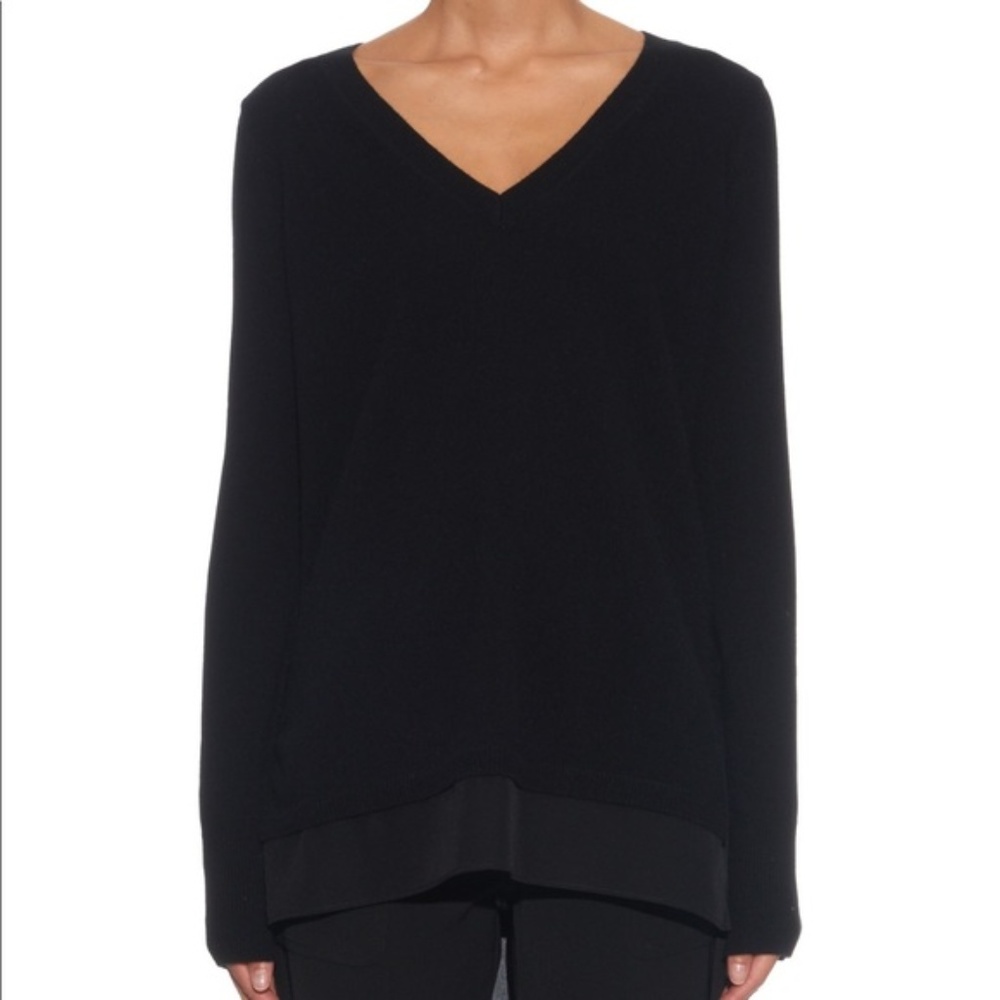 Vince Wool Cashmere V-neck Sweater Silk Trim S